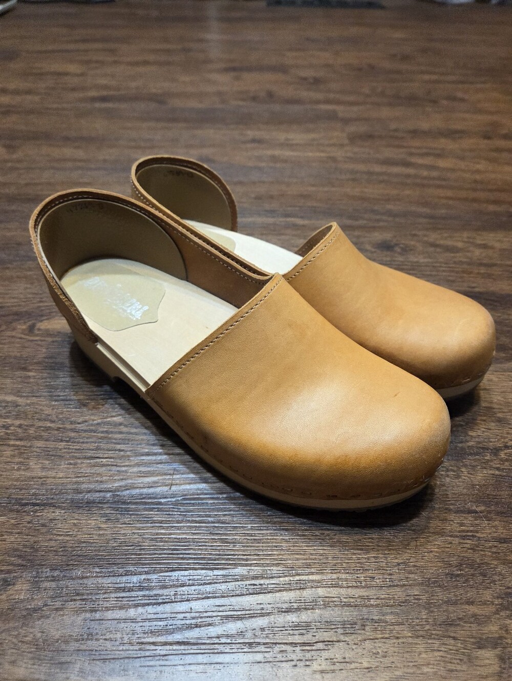 Sandgrens Tan Leather Brett Low Closed Back Clogs Shoes 40 9 9.5